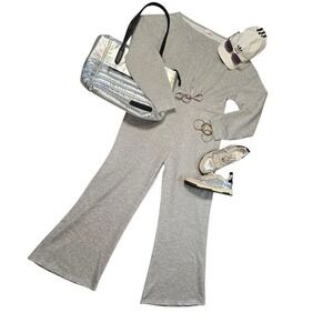 Pink Lily Lounge Jumpsuit XL Heather Gray Long Sleeve Drawstring Waist Soft Knit